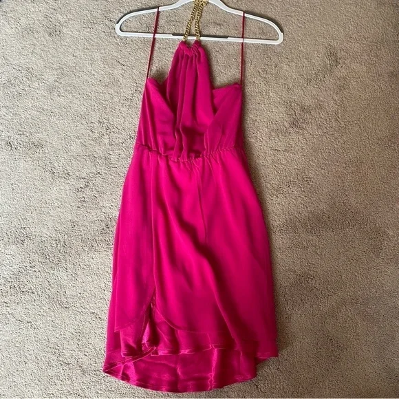ASTR The Label Quinta Chain Halter Satin Dress Fuchsia M NWT - Picture 2 of 8